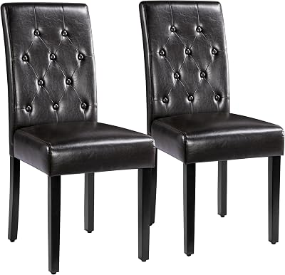 Yaheetech Dining Chairs Set of 2 Modern Faux Leather Brown with Rubberwood Legs
