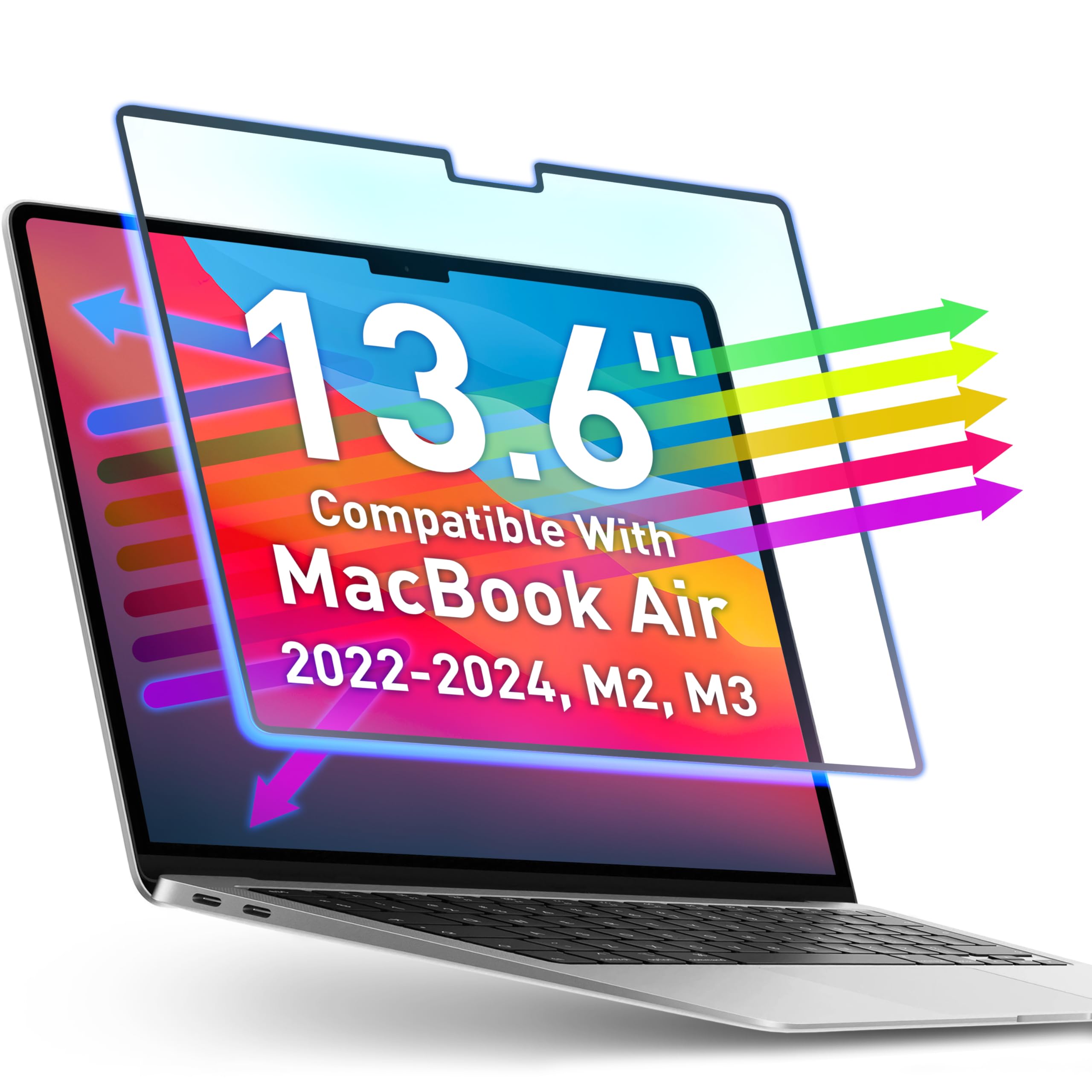 Photo 1 of VINTEZ Magnetic Blue Light Screen Protector Compatible With MacBook Air 13.6" 2022, 2023, 2024, M2, M3 Anti Blue Light Blocking Filter for Laptop