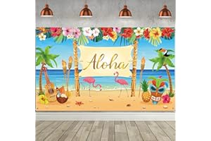 SUMIND Hawaiian Aloha Party Decoration, Extra Large Summer Luau Beach Banner Backdrop Background Photography for Birthday Musical Party Tropical Tiki Themed Decoration, 72.8 x 43.3 Inch