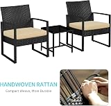 Yaheetech 3-Piece Rattan Garden Set 2 Chairs Table Black Khaki Cushions view 5