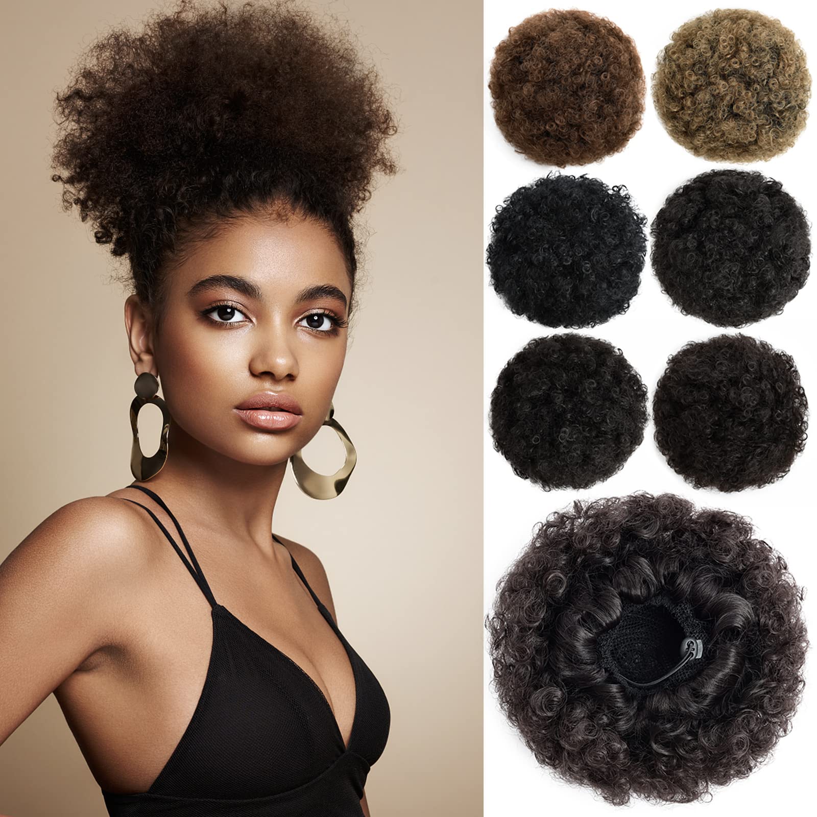YAMEL Afro Puff Drawstring Ponytail Large Bun Extensions Red Brown Synthetic Updo Hair Pieces for Black Women — image 1