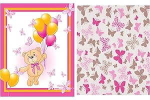 Baby Panel Fabric & Coordinating Fabric Teddy Bear Ballon Pink
