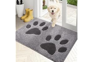 PURRUGS Dirt Trapping Door Mat 20" x 31.5", Non-Skid/Slip Machine Washable Microfiber Entryway Rug, Dog Doormat, Super Absorbent Welcome Mat for Muddy Wet Shoes and Paws, Grey
