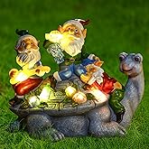 NATASE Upgraded Size Solar Garden Outdoor Statues Gnome Turtle Three Gnomes Having Party on Turtle with 7 LED Lawn Decor Outside Decorations for Patio, Balcony, Yard Ornament Unique Garden Gift