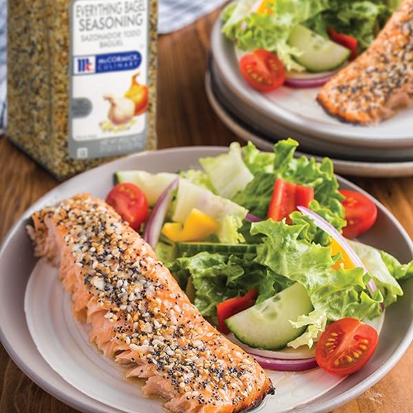 MCCORMICK CULINARY EVERYTHING BAGEL SEASONING, 21 OZ – ONE 21 OUNCE CONTAINER OF EVERYTHING BAGEL SEASONING BLEND OF POPPY SEED, SESAME SEED, GARLIC, ONION AND SALT