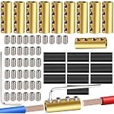 AUUTI 10Pcs 4 Hole 6AWG 80A Brass Wire Splice Connectors Kit | 6AWG 80A wire splice kit, fits 6-10 wires, includes heat shrink tubes, screws &amp; hex wrench for battery &amp; circuit wiring