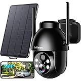 Solar Security Cameras Wireless Outdoor, 2K Battery Powered PTZ WiFi 3MP Indoor Security Camera for Home with Spotlight, PIR 