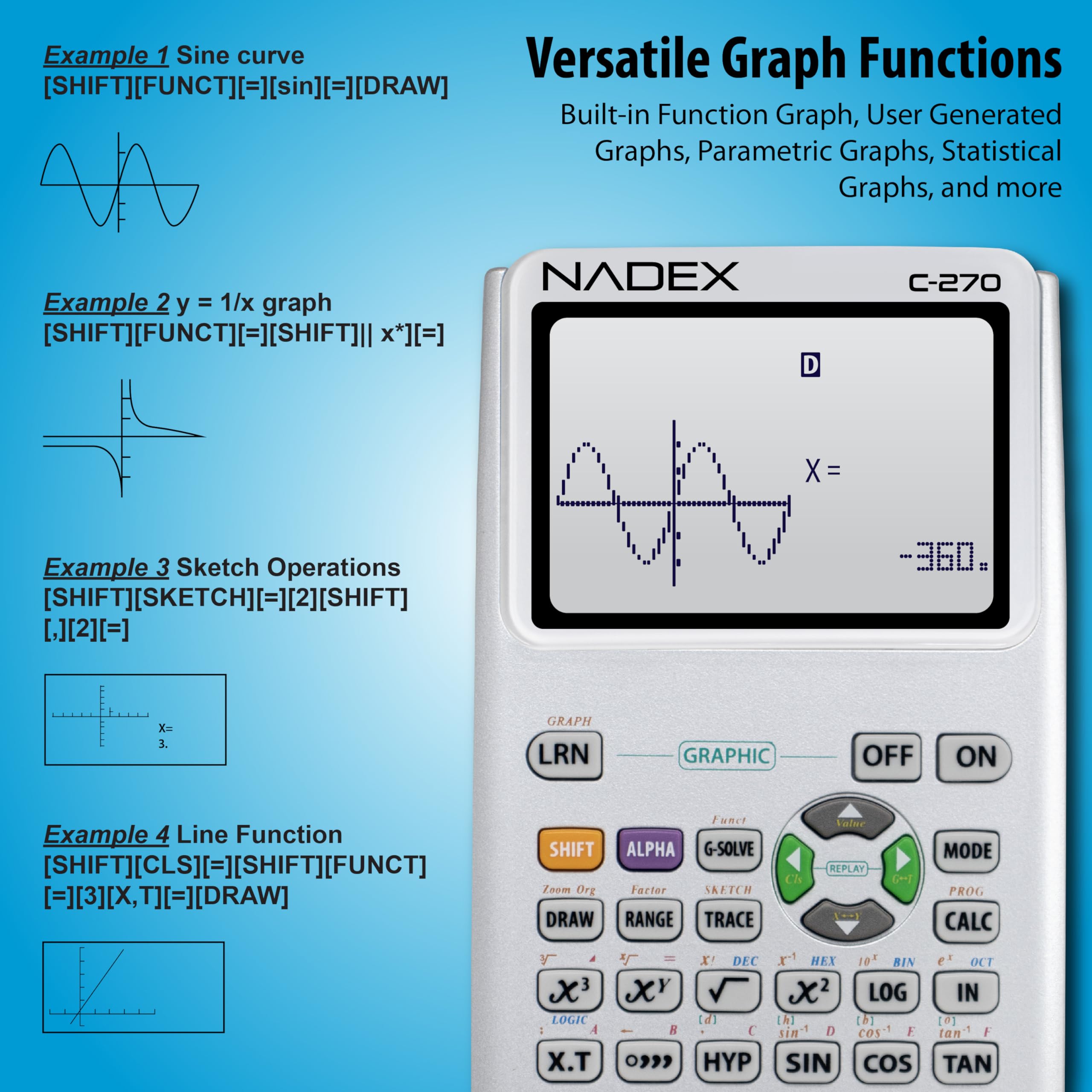 Scientific Calculator with Graph Functions for College and High School Students, Engineering, Advanced Mathematics, Calculus, Algebra, Geometery, Trigonometry, Statistics, Physics, Chemistry - Silver