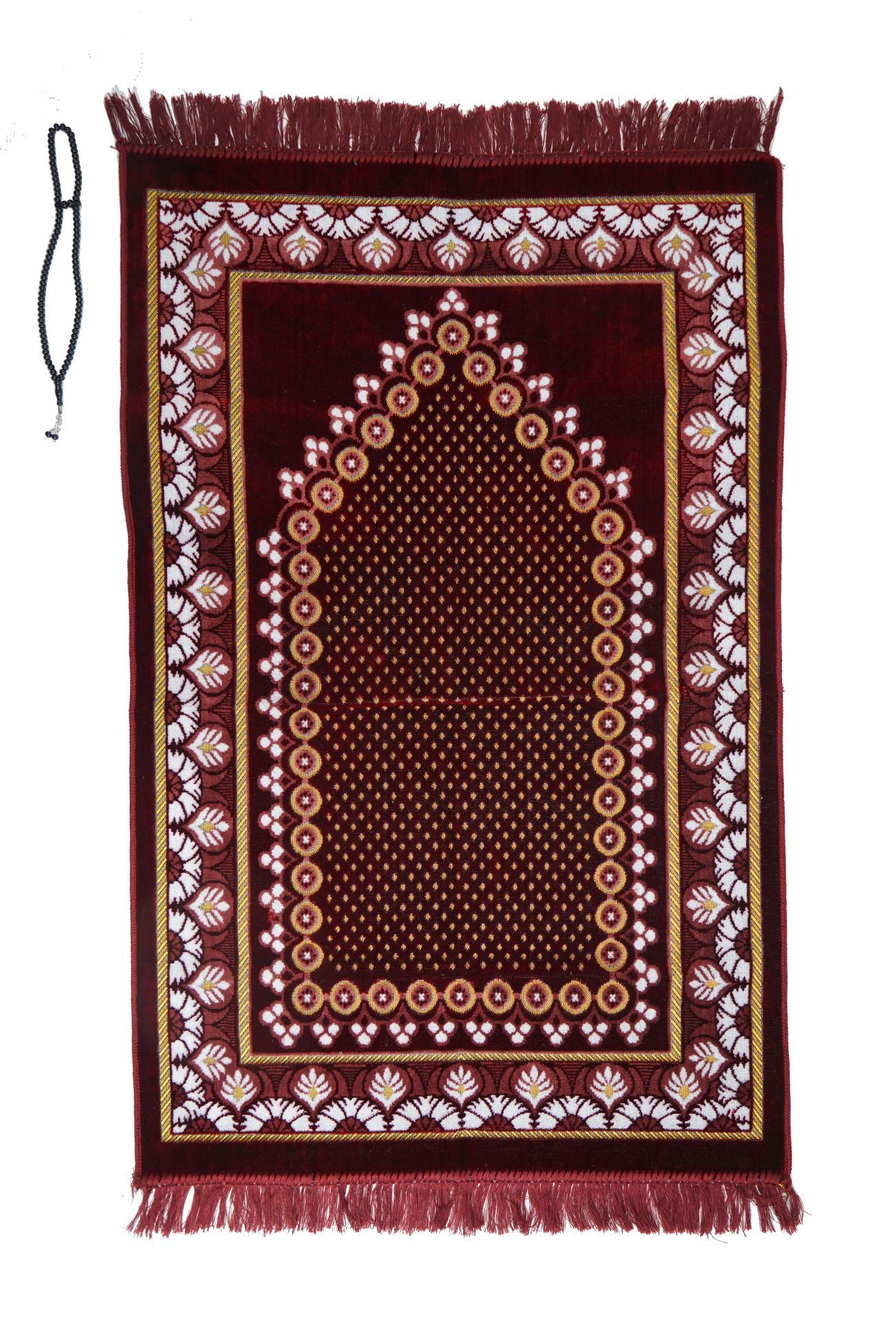 Prayer Mat/rug with Prayer Beads Tasbih Starry style Islamic Namaz Lightweight soft Muslim Carpet Turkish Janamaz Namaz Sajadah, Ideal for Travel/Home/Office/Masjid/Hajj/Umrah (Red)