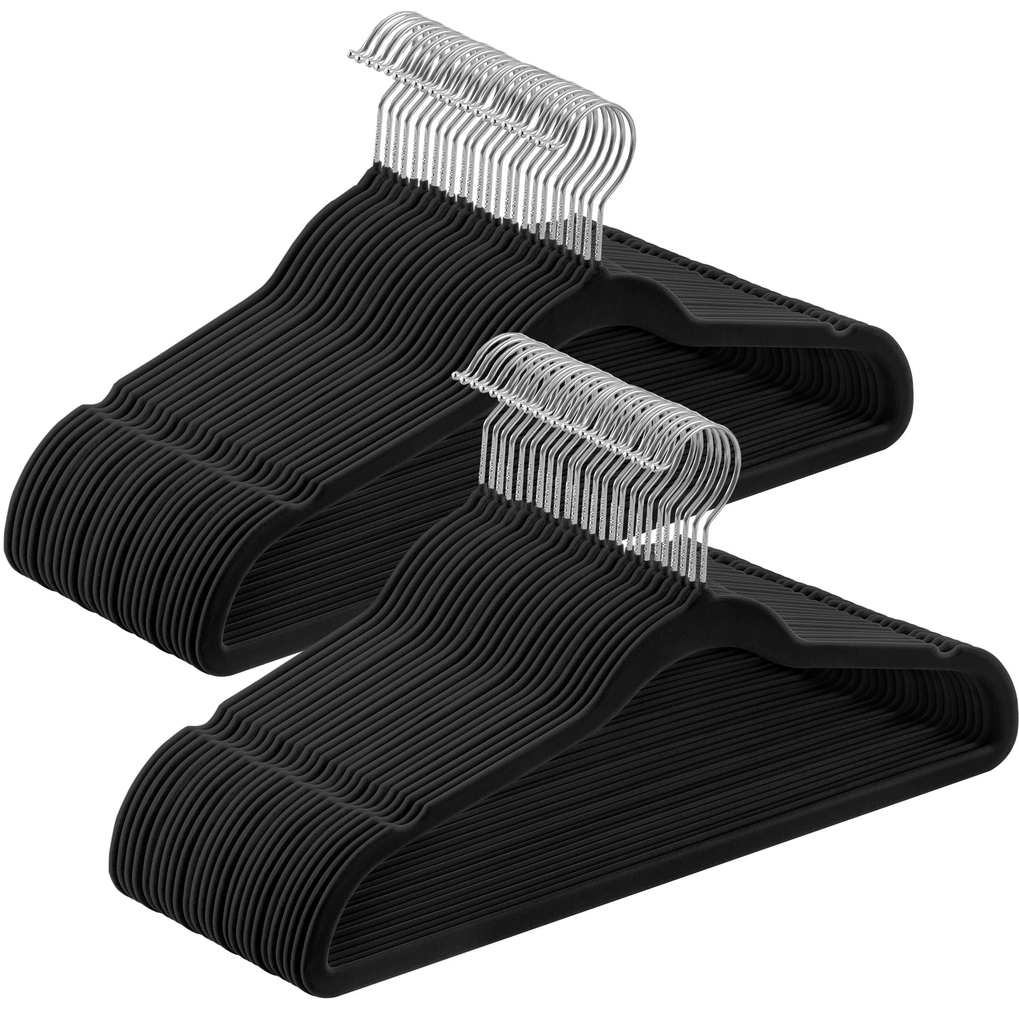 SONGMICS Velvet Hangers 50 Pack, Non-Slip Clothes Hangers, Black | Suit Hangers with Shoulder Notches, Pants Bar, 360° Swivel