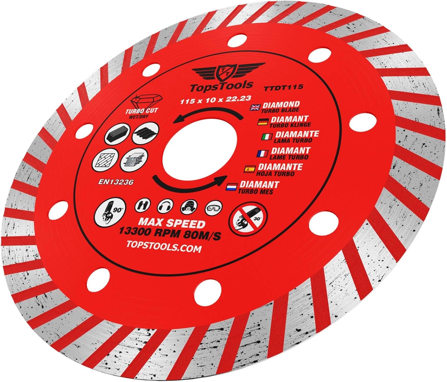 1 x TopsTools TTDT115 115mm (4.5 inch) x 10mm x 22.23mm Bore Turbo Diamond Angle Grinder Circular Saw Blade - Image 3