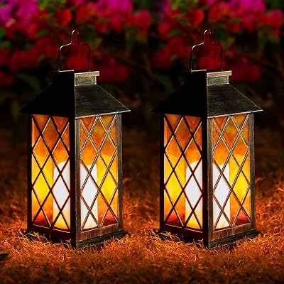 OxyLED Solar Lanterns for Outside 2 Pack IP44 Auto On Off Warm White LED