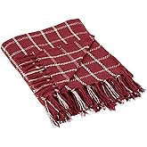 DII Transitional Checked Plaid Woven Throw, 50x60, Barn Red