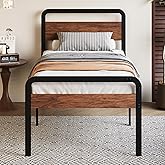 Fly-CTsoar 18 Inch Twin Bed Frame with Wood Headboard, Heavy Duty Metal Slats, with Under Bed Storage, No Noise, No Box Spring Needed, Easy Assembly, Black