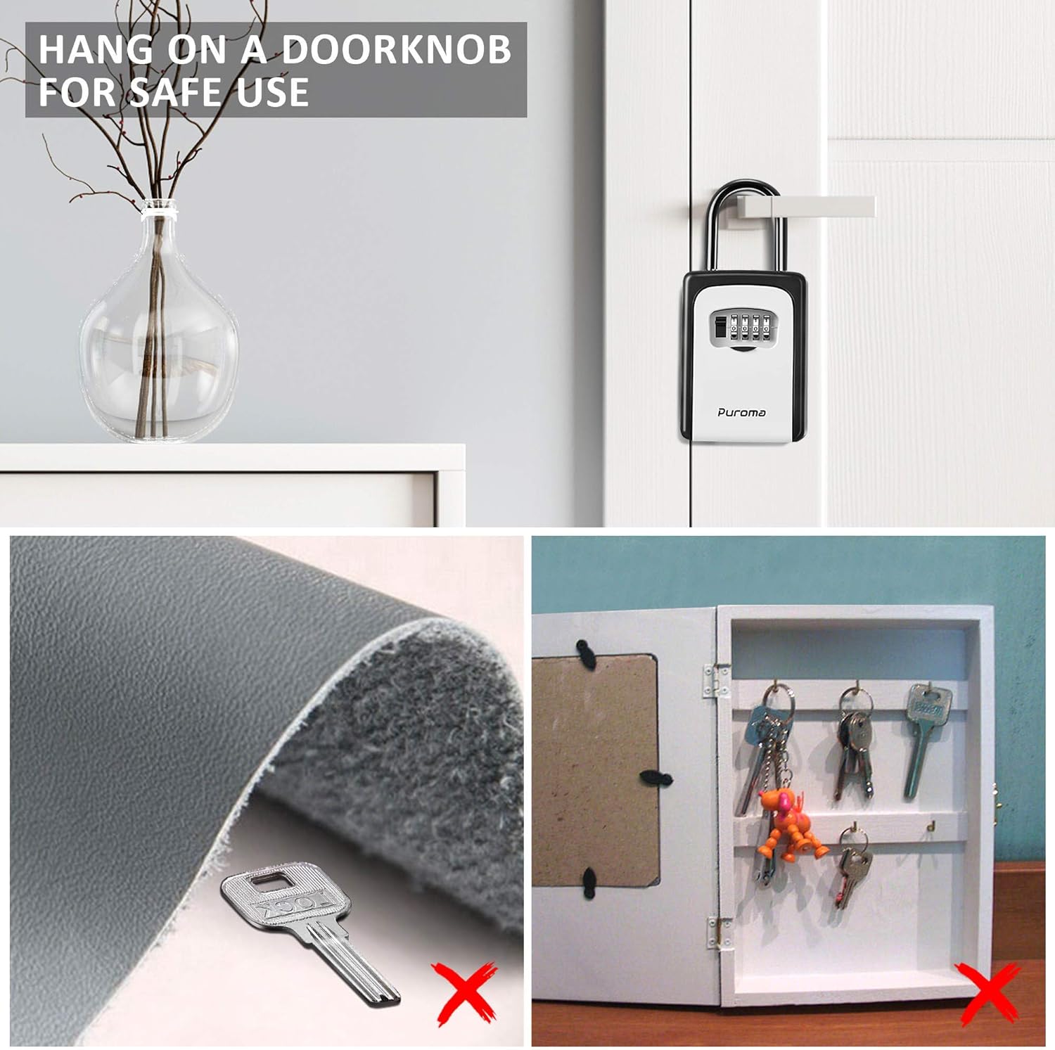 Puroma Key Lock Box Waterproof Combination Lockbox Portable Resettable Wall Mounted & Hanging Key Safe Lock Box for House Keys, Realtors, Garage Spare, Black & Gray - - 