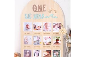 Agkvw The Big One surf One Year Old Photo Board - My First Year Photo Display Wood Board, Wave Theme Monthly Milestone Photo Board, the Big One 1st Birthday Decoration, 12 Months Photo Frame