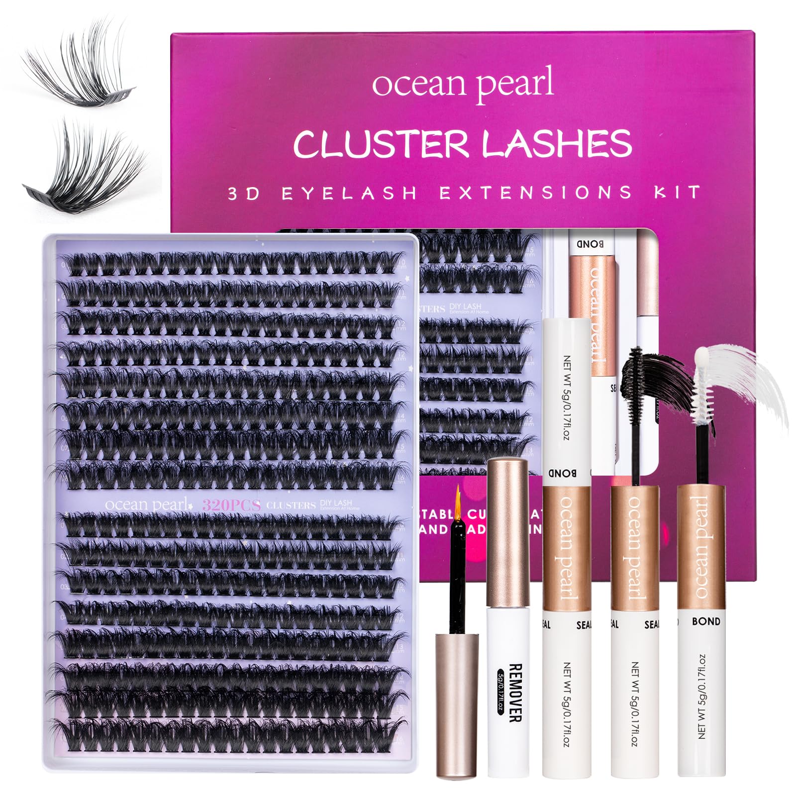 Ocean Pearl Lash Clusters 320pcs 3D Thick Lash Clusters kit 60D+80D Lashes,Eyelashes,Lash Extension Kit,Eyelash Clusters with Lash Bond&Seal&Remover&Tweezers,Lashes Clusters Eyelash Extensions Kit