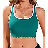 beautyin Bikini Tops for Women Racerback Swimsuit Top Scalloped Ribbed Swim Bra Padded Bathing Suit