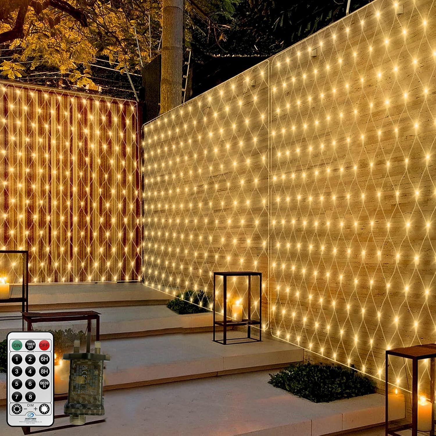 3M X 2M Net Lights Outdoor Mesh Net Lights for Bushes Plug in,200LED Outside Garden Tree Light Balcony Fence Fairy Light Waterproof Connectable with Remote for Gazebo Curtain(Warm White)
