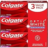 Colgate Optic White Advanced Teeth Whitening Toothpaste, Vibrant Clean, 3.2 Ounce Tube, 3 Pack