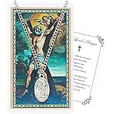 Trendzeen Saint Andrew Necklace with Prayer Cards, Catholic Women Gift, Pewter Necklace for Expectant Mothers, Musicians