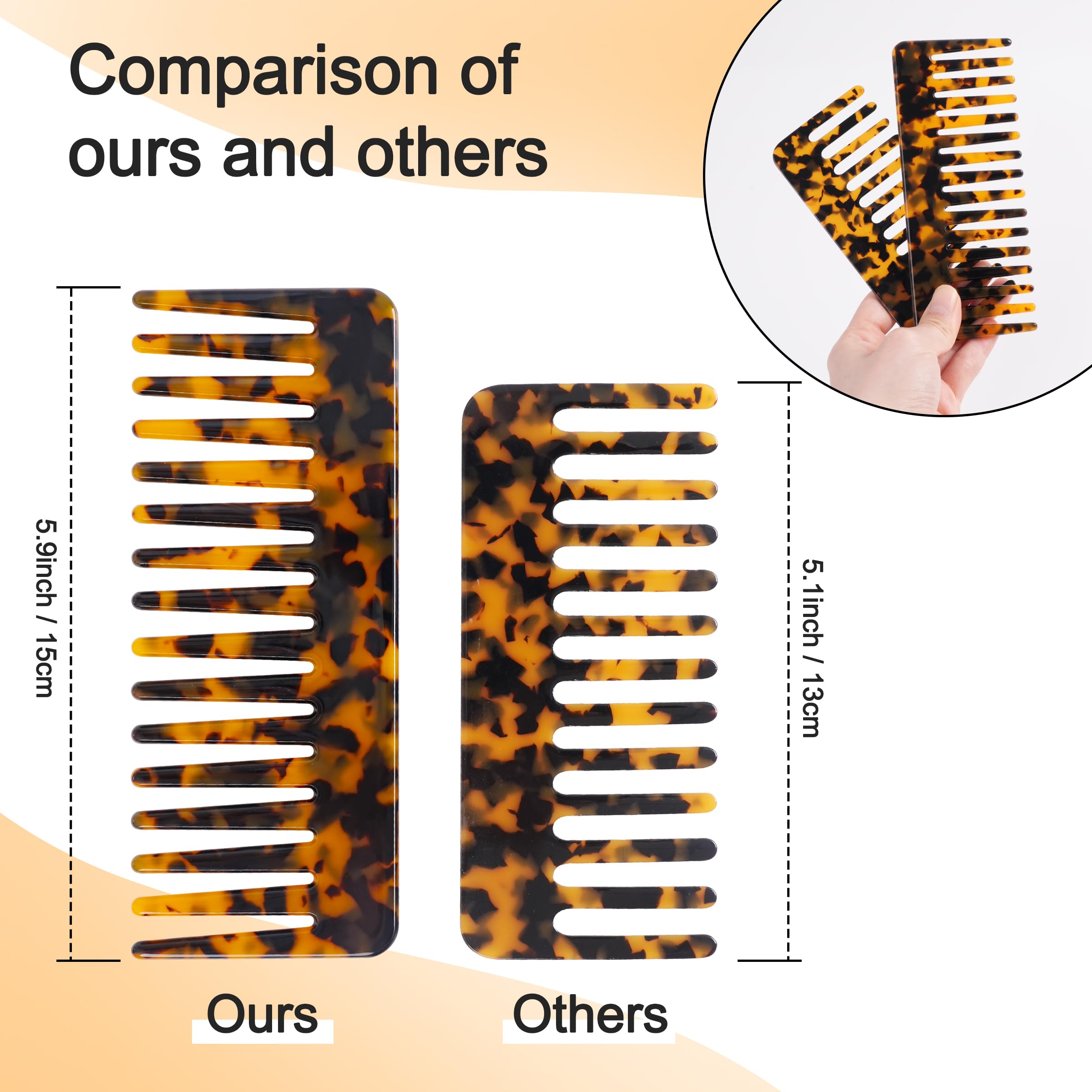 TaShow Hair Detangling Comb, 2 Pack Large Cellulose Acetate Wide Tooth Comb for Wet and Dry, Women's Thick Curly Wavy Hair (Tortoise Shell, Ivory)