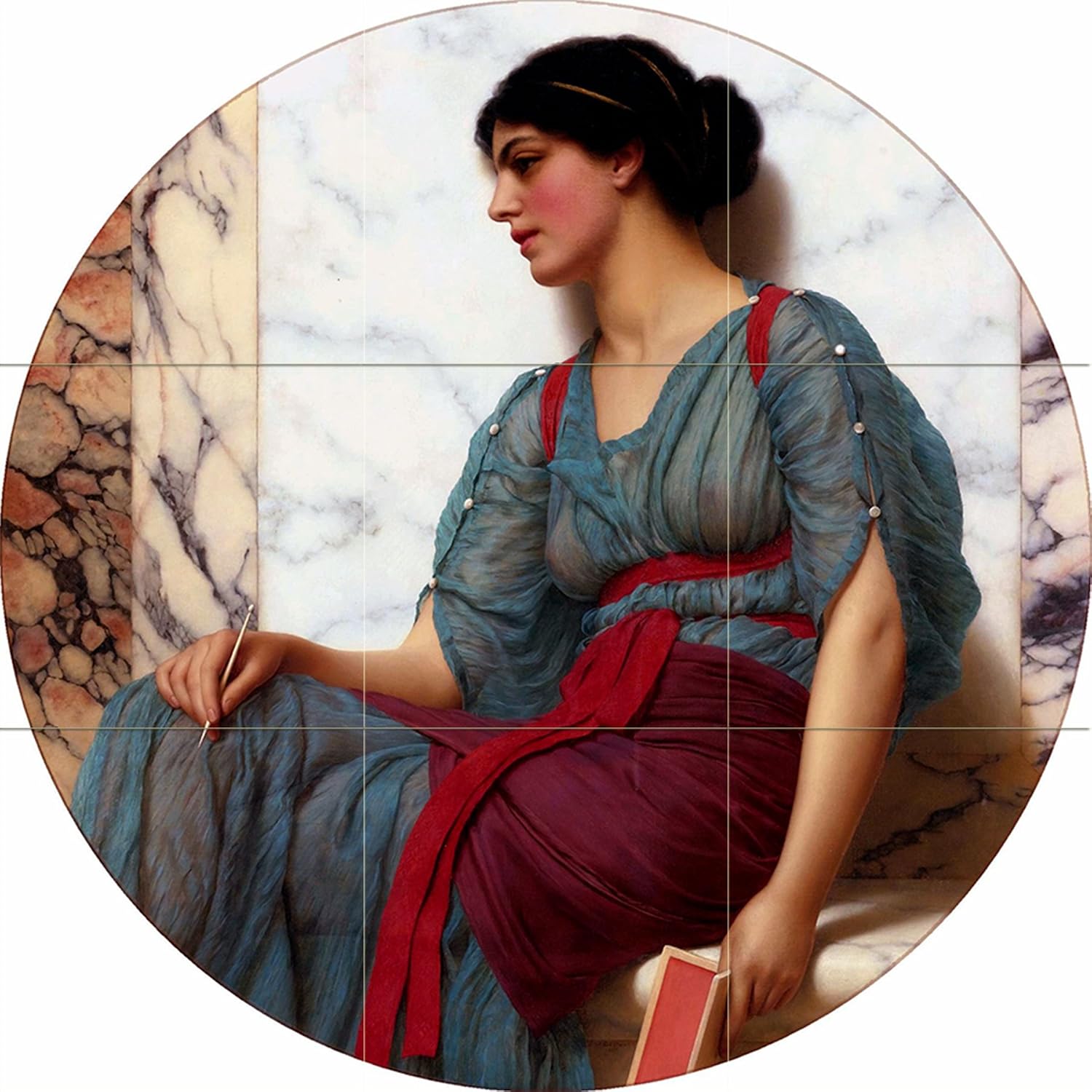 FlekmanArt Jewels Portrait Girl Tile Mural – Marble Ceramic Kitchen Wall Backsplash