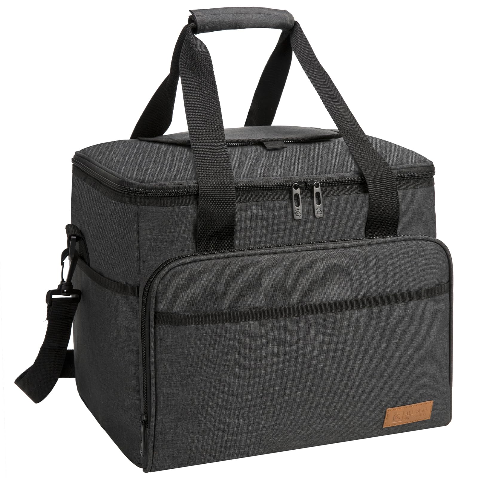 ALLCAMP Large Foldable Insulated Cooler Bag - Thermal Cooler Lunch Bag, Removable Picnic Bag for 2 People, Thick Insulated Picnic Basket - Includes 2 Ice Packs (Black)