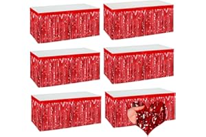 MEBIORNT 6 Pack 29x108 Inch Red Metallic Foil Fringe Table Skirts Banner for Tinsel Streamer Garland Curtains Backdrop for Parade Floats Wedding Baby Shower Birthday Christmas Halloween Party Decoration