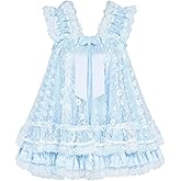 Satini Lingerie Satin Sissy Babydoll Ruffles Frilly Lace Nightie Negligee Cosplay Nightwear Dress