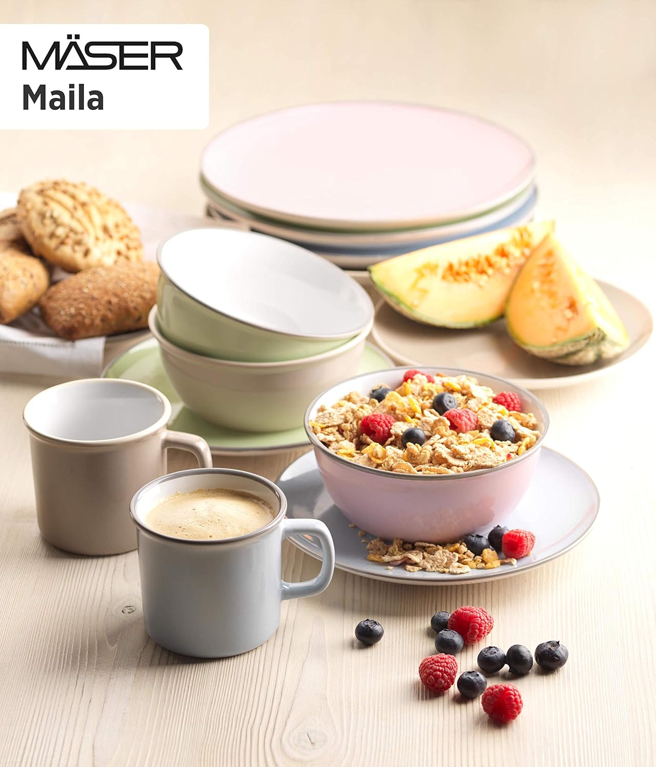 Mäser Maila Vintage Ceramic Tableware Set, Stoneware, Set of 4 Colourful, 4-Personen-Set, 16 Teile - Image 3