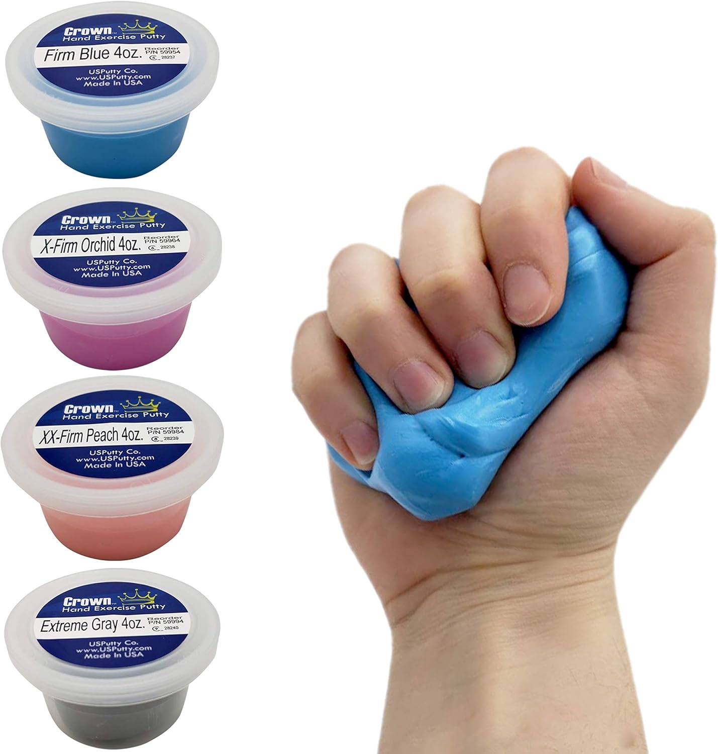 Crown Exercise Putty – High Resistance Hand Grip Strengthener (4 Pack, 4oz Each)- Finger Wrist Forearm Exerciser-Athletes of All Levels Made in USA : Sports & Outdoors