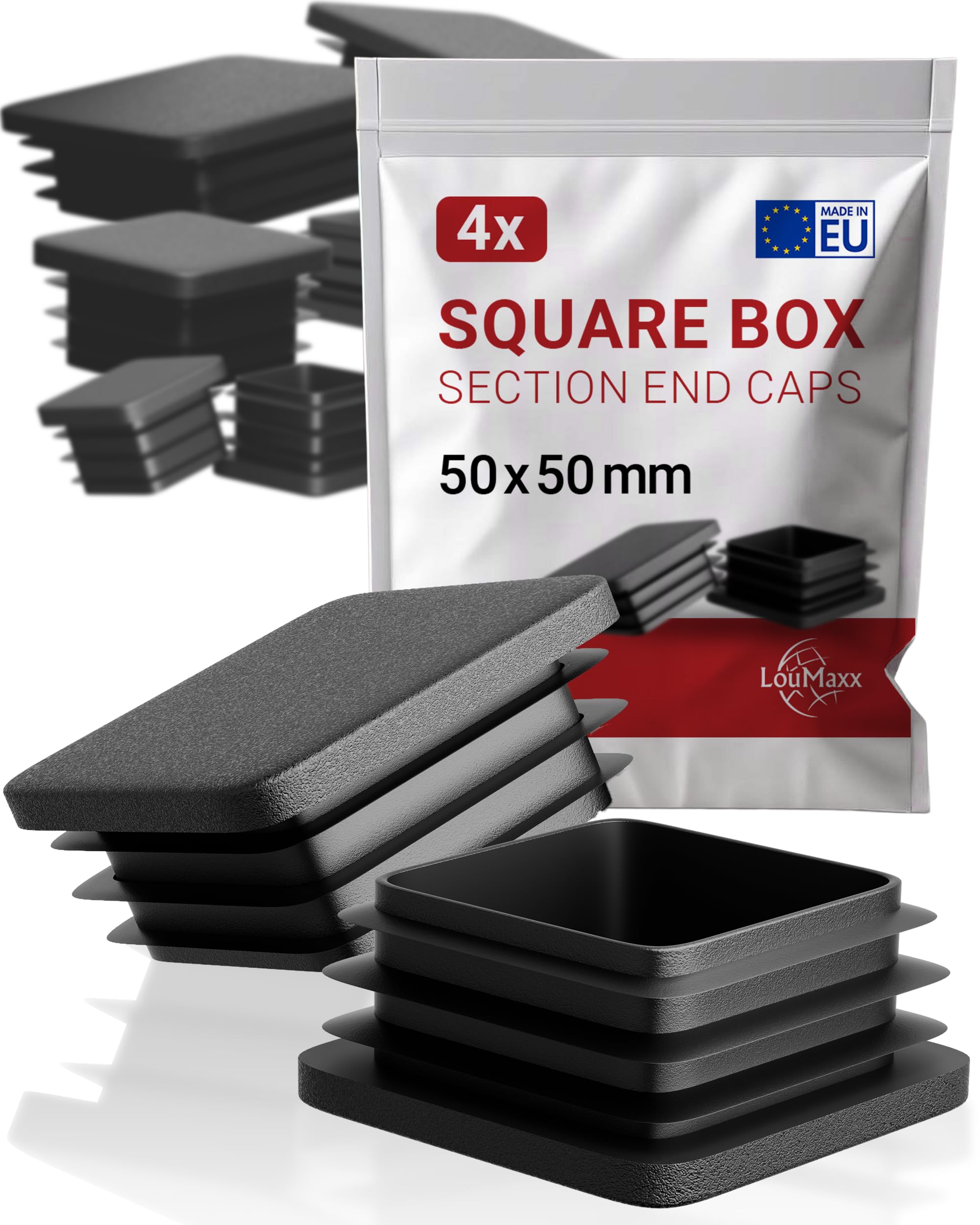 LouMaxx Lamellar Plugs 50 x 50 mm - Black Pipe Cover for Square Tube - Post Caps Made of Robust Plastic