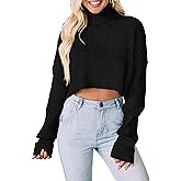 PRETTYGARDEN Women's 2026 Spring Fall Winter Turtleneck Cropped Sweater Causal Ribbed Knit Long Sleeve Pullover Jumper Tops
