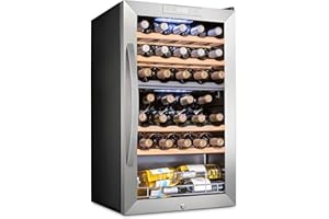 Schmécké 33 Bottle Dual Zone Wine Cooler Refrigerator w/Lock - Large Freestanding Wine Cellar For Red, White, Champagne & Sparkling Wine - 41f-64f Digital Temperature Control Fridge Stainless Steel