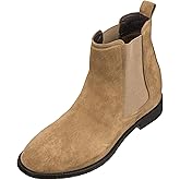 CALTO Men's Invisible Height Increasing Elevator Shoes - Khaki Brown Suede Leather Slip-on Chelsea Boots - 2.9 Inches Taller - K33091 - Size 8 D(M) US