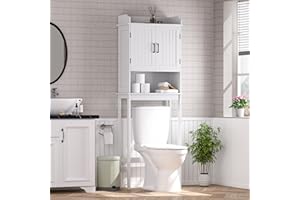 Yardenaler Over-The-Toilet Storage Shelf with Doors, Bathroom Freestanding Space Saver Organizer with Adjustable Shelf, White