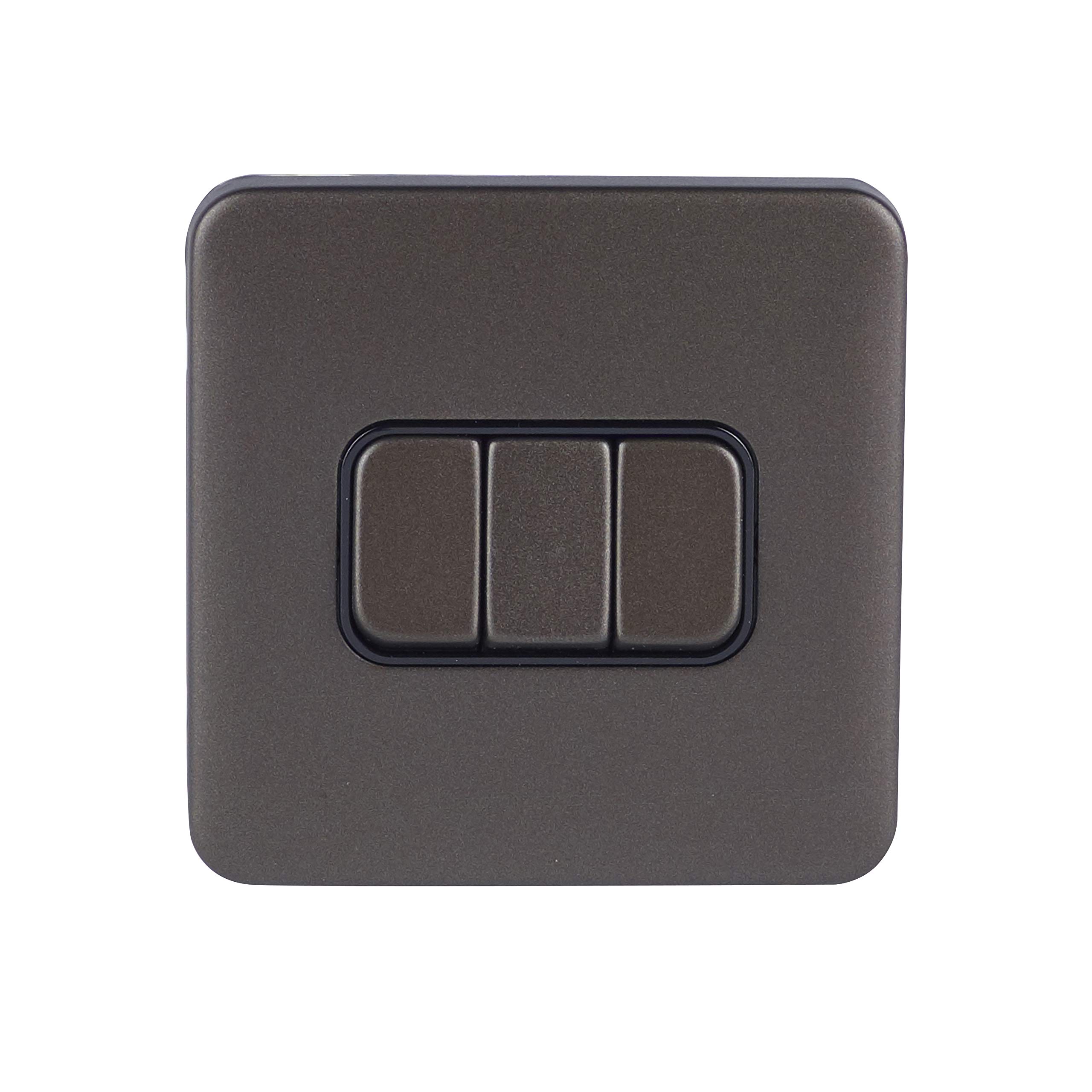 Schneider Electric Lisse Screwless Deco - 3 Gang 2 Way Light Switch, 10AX, GGBL1032BMB, Mocha Bronze with Black Insert