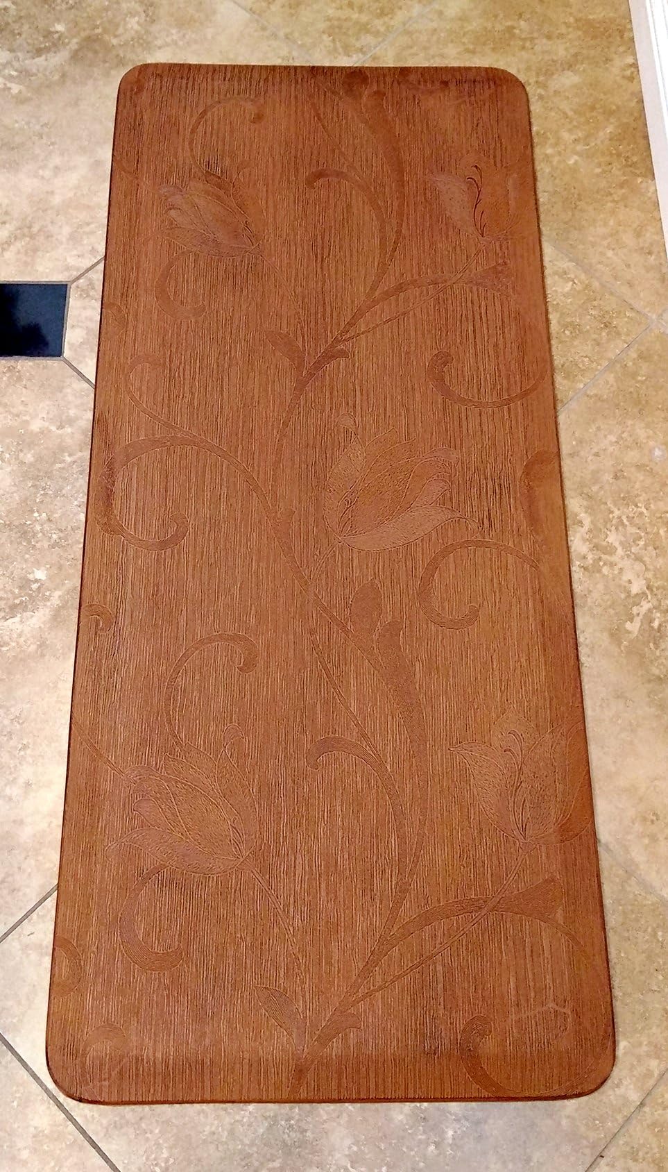 Bluestorm Anti-Fatigue Extra Comfort Soft Mat 42" x 18" x 5/8" Light Brown Antique Finish Flower Pattern Design Standup Desks, Kitchens, and Garages - Relieves Foot, Knee, and Back Pain