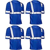 JaGely 4 Pcs Reflective Safety Shirts Short Sleeve High Visibility Hi Vis T-shirts for Construction Work with Front Pocket