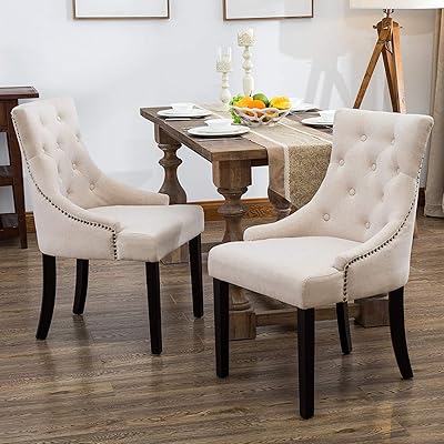 Mecor Fabric Dining Chairs with Armrest and Black Wooden Legs