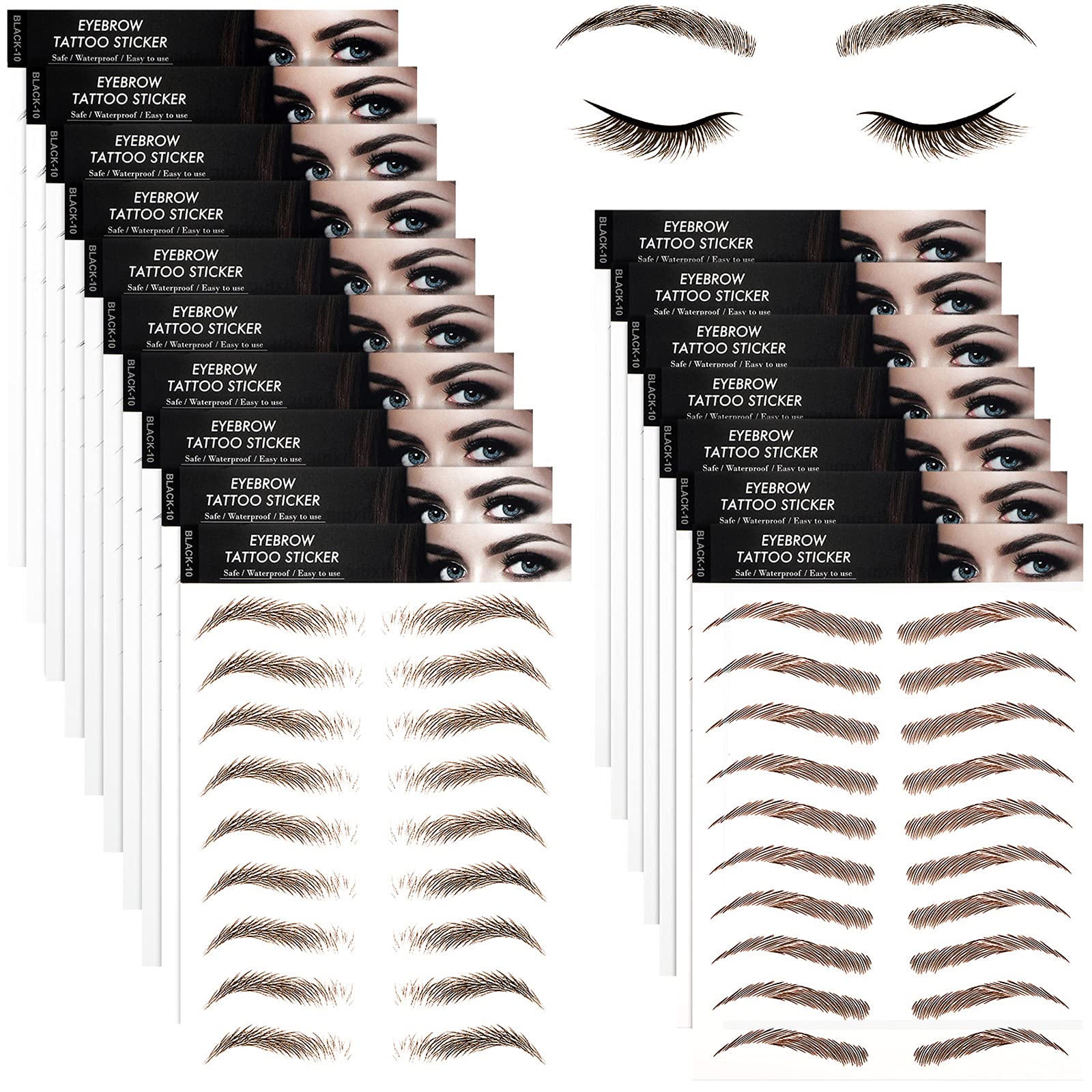 Blulu 9 Sheets 87 Pairs Waterproof Eyebrow Tattoos for Women 4d Hair Like Eyebrow Tattoo Long Lasting Transfers Eyebrows Stickers Grooming Shaping for Women Makeup Supply(Light Brown)