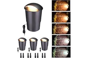 Varmtalys In Ground Landscape Lighting Low Voltage - 2700K-5000K 5 Color Selectable LED IP67 Well Lights, Turret Top 12V Outdoor in-Grade Light, ORB Aluminum for Driveway Garden Lawn 3W 170LM 4 Pack