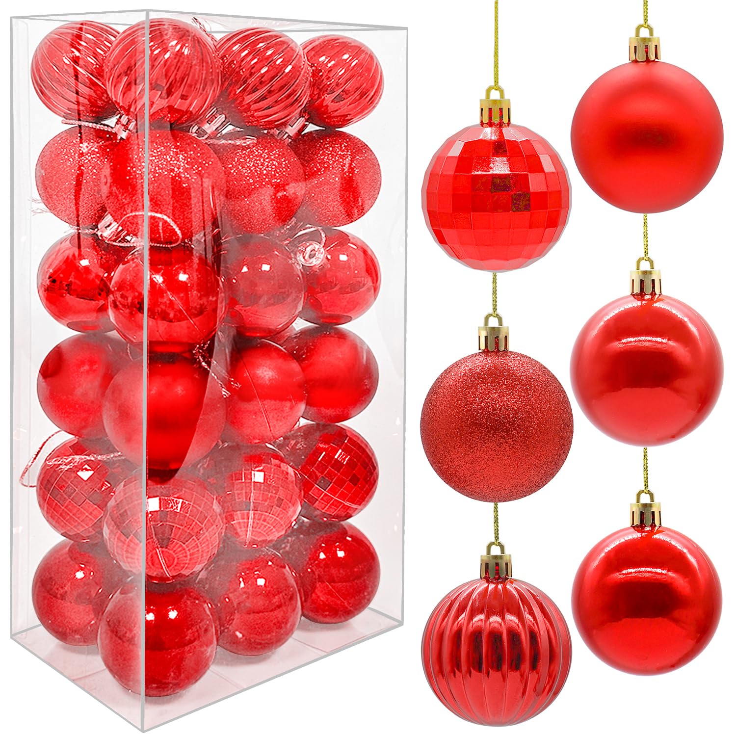 36PCS 6CM Christmas Balls Christmas Tree Decoration Baubles Ornaments Shatterproof Balls for Xmas Hanging Festive Holiday Home Decor, Red