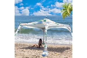Buheco Beach Tent Pop Up Shade 10x10ft Beach Canopy Sun Shelter UPF50+ with 4 Foldable Poles-Portable Carrying Bag-Sand Shovel-Ground Pegs-Windproof Ropes for Outdoor Family Camping-Fishing- Picnic