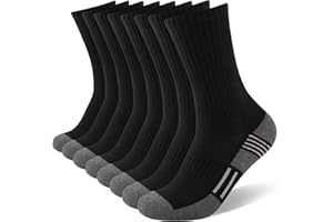 COOVAN 8 Pairs Mens Crew Socks Cushioned Moisture Wicking Athletic Heavy Duty Work Sport Breathable Training Socks
