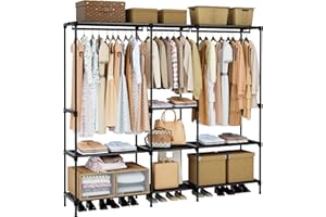CASAMAYA Clothes Rack, Portable Closet, 71.7 Inch Large Capacity Wardrobe Closet, Clothes Storage Organizer with Shelves and 3 Hanging Rods, Easy to Assembly, Black PCT035B01