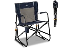 GCI Outdoor Freestyle Rocker Camping Chair | Portable Folding Rocking Chair with Solid, Durable Armrests, Drink Holder & Comfortable Backrest — Indigo Blue