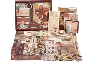 IMOON Scrapbook Photo Album Supplies Kit with Tweezers and Glue Tape – Vintage Aesthetic Junk Journaling Set, Scrapbooking Paper, Sticker Pack, Notebook, Stationery Kit, Gift for Adults Teens (Mushroom)