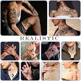 atydkug 77 Sheets Temporary Tattoos Men Women Large Snake Eagle Wolf Flowers view 4